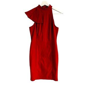 G by GUESS Ruffle One-Shoulder Halter Red Dress size M Medium